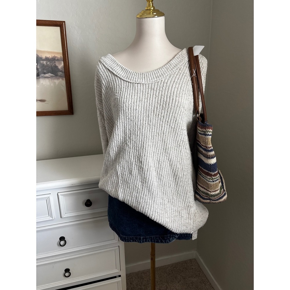 Free People Womens Lg Oversized Slouchy Marled Knit Sweater Oatmeal Cream Boho - Picture 4 of 5